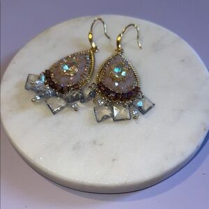 Elegant Gold and Pink Teardrop Earrings